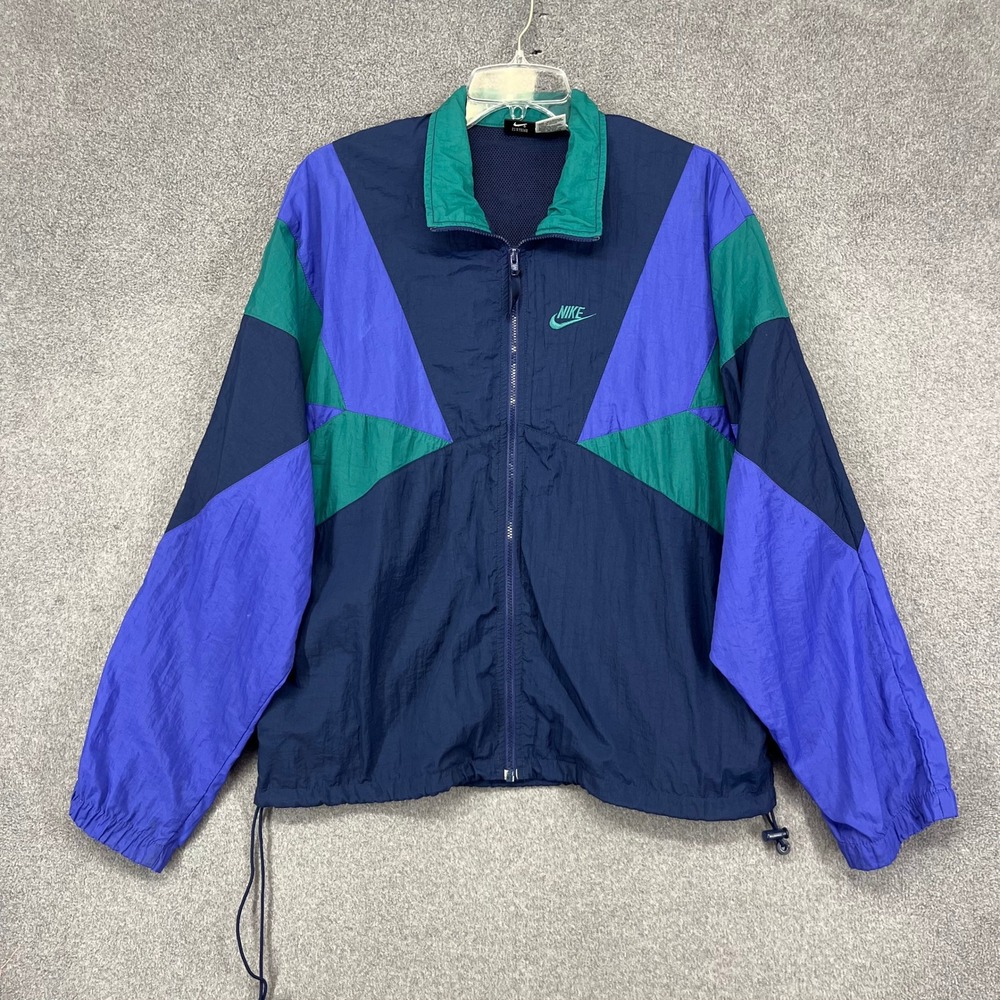 Vintage Nike Windbreaker Mens Medium Blue Teal Colorblock 90s Full Zip Jacket